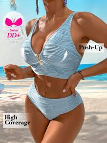 Swim DD+ Bộ Bikini Cạp Cao Cổ Chữ V Sâu, Thời Trang, Phù Hợp Cho Mùa Hè - Màu xanh lam - Xem 6