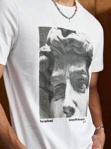 SWAVVY Men T-Shirts Fit Crew Neck Drop Shoulder Short Sleeve Graphic Tee Figures Street Summer Cotton - White - View 4