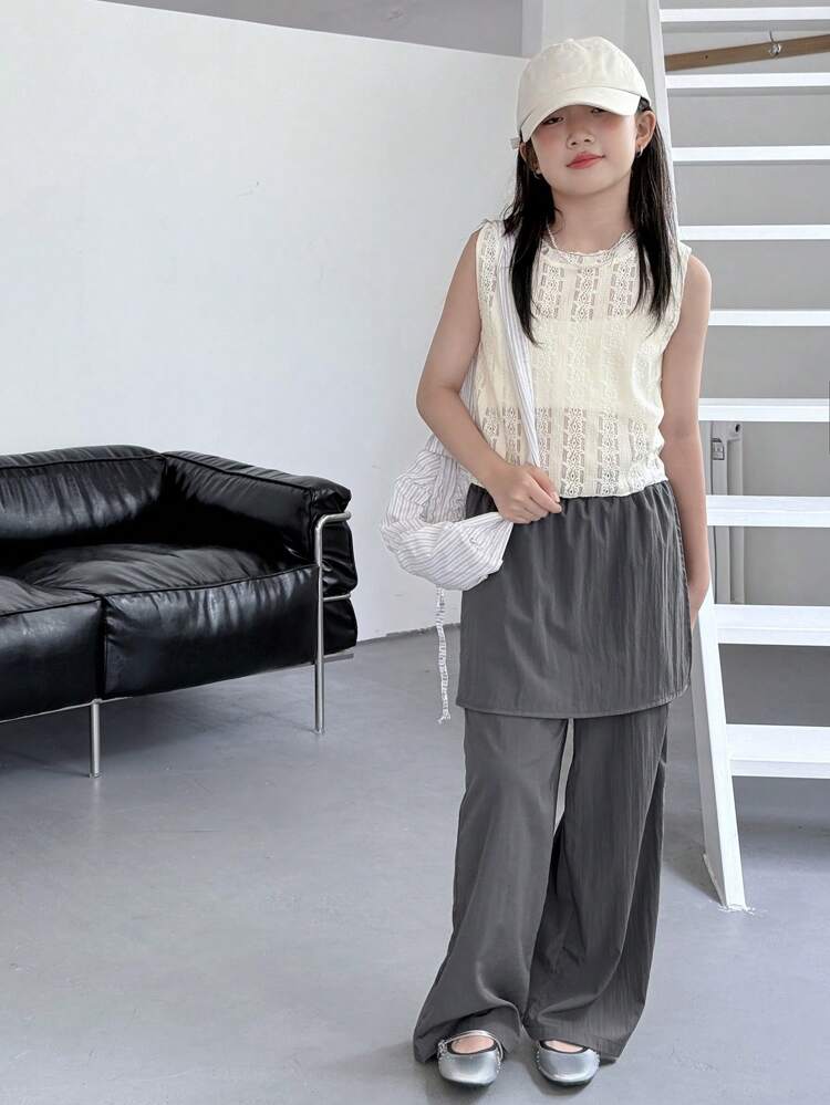 2pcs/Set Tween GirlsSummer Outfit, White T-Shirt And Casual Pants Or Skirt, Street Style Casual Kids Clothes,Back To School Clothes