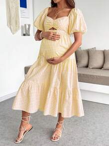 SHEIN Maternity Dress, For Baby Shower Party Maternity Dress Summer Maternity Dresses For Summer Maternity Summer Dresses Maternity Sets For Summer Maternity Gingham Dress Yellow Maternity Dress Maternity Midi Dress Summer Maternity Outfits