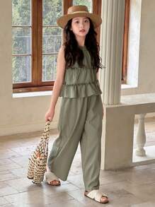 Dazy Kids Tween Girls Sleeveless Halter Top + Long Pants 2Pcs Outfit, Fall,Back To School Clothes