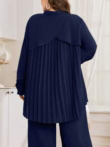 Graceveil Set de 2 piezas de talla grande de chaqueta y pantalones de unicolor de verano, de moda - Azul Marino - Ver 1