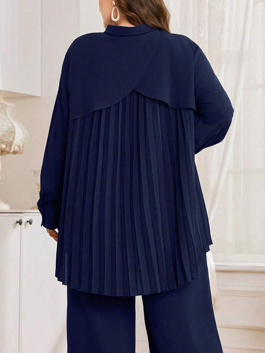 Graceveil Set de 2 piezas de talla grande de chaqueta y pantalones de unicolor de verano, de moda - Azul Marino - Ver 1