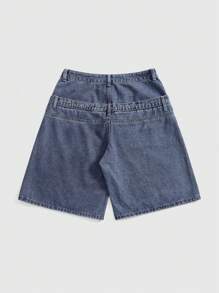 Pantaloni capri in denim dall'aspetto sfilacciato, con doppia vita e disegno ricamato, vita bassa e vestibilità morbida, in stile Y2K di strada