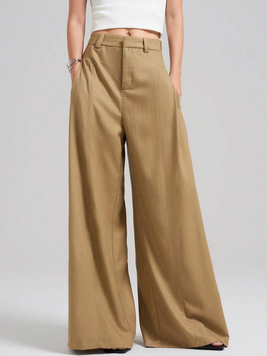 Ontre Pantalones de traje de color liso para mujer, de moda para el verano