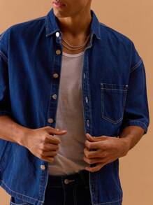 Musero Men Button Up Short Sleeve Oversized Denim Shirt Spring, Summer, Holiday, Vacation