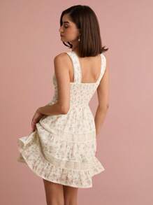 Enchnt Spring/Summer Romantic Women's Apricot Exquisite Embroidered Lace Ditsy Floral Printed Sleeveless Cute Princess Mini Dress,Sweet&Elegant For Vacation&Date&Holiday&Party&Graduation&Wedding Guest&Beach,Prom Dress,Summer Dresses For Women,Sun Dresses For Women,Summer Clothes - Multicolor - View 7