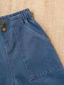 SHEIN Tween Girl Casual Boho Holiday Paperback Waist Slant Pockets Wide Legs Jeans, Daily - Dark Wash - View 6