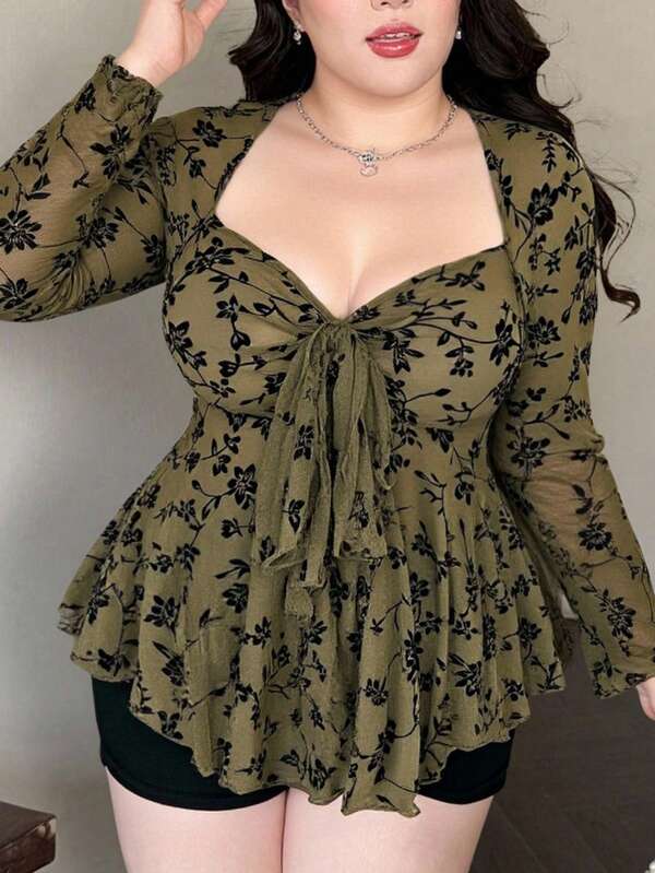 Vibekara Túnica de mujer talla grande con lazo, drapeado y terciopelo, para fiestas y ocasiones especiales