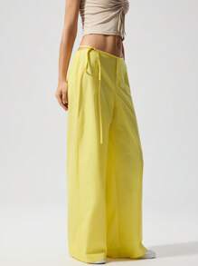 Menodora SHEIN Sport Cloudkiss 20%Cotton Women's Casual Solid Color Woven Low Waist Straight Leg Pants - Butter Yellow - View 6