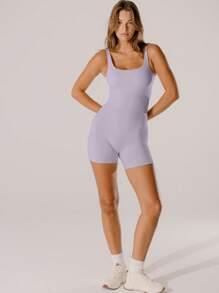 Aralina Mameluco de licra ajustada color rosa pastel para uso deportivo/casual