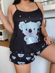 Conjunto de camiseta y pantalón corto de pijama con estampado de koalas en tallas grandes