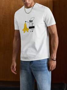 Manfinity VCAY Men's Casual Cartoon Print Short Sleeve T-Shirt, Summer - White - View 3