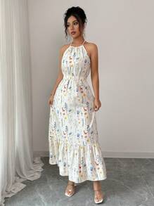 Vestido largo casual con estampado y elástico para mujeres - Multicolor 2 - Ver 6