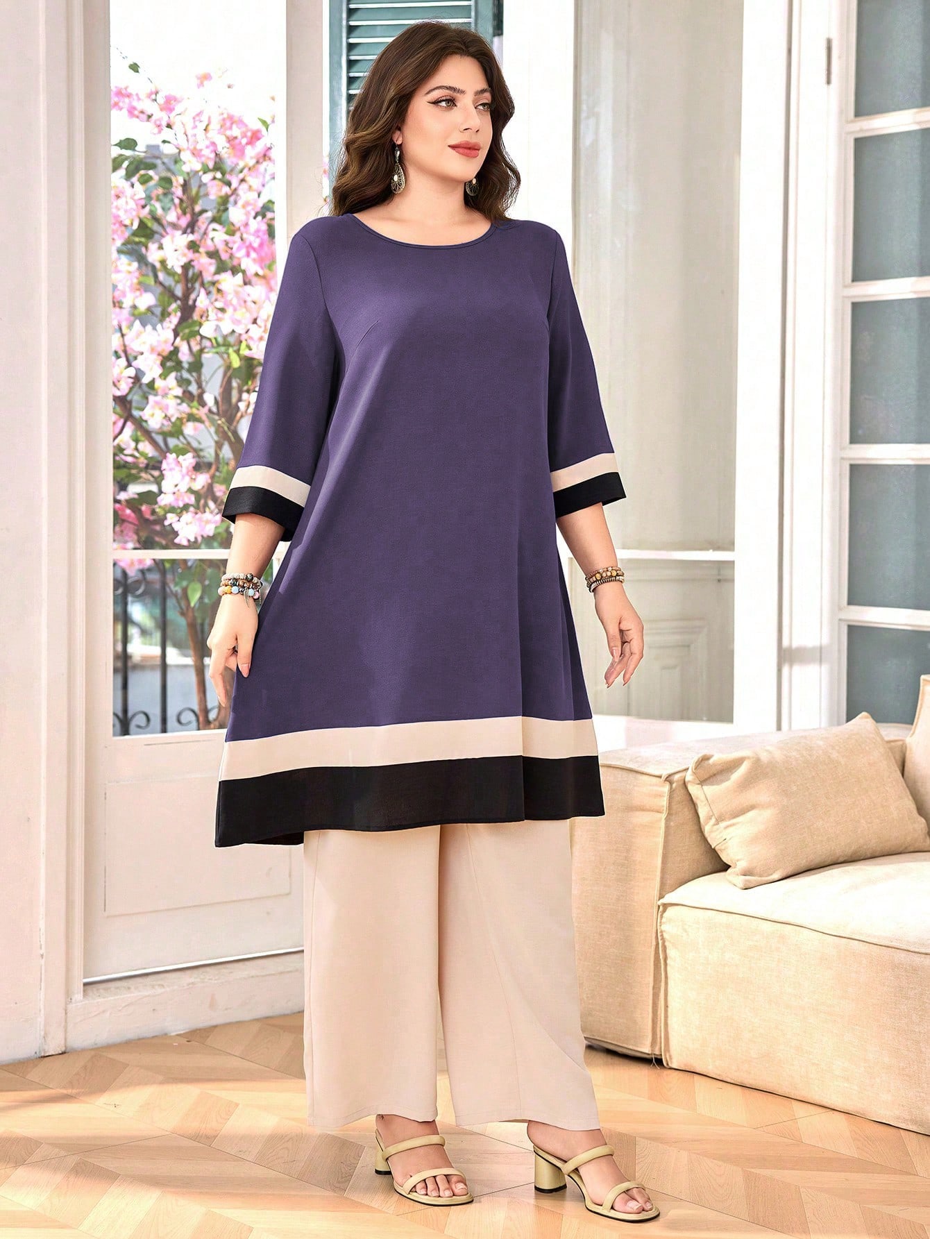 SHEIN Lacomfia مجموعة حجم كبير من قطعتين للنساء، م...