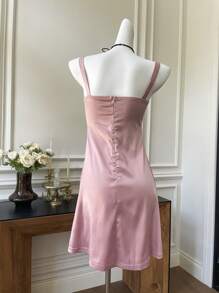 SHEIN EZwear Pink Women Going Out Dating Solid Cami Short Summer Dress - Dusty Pink - View 2