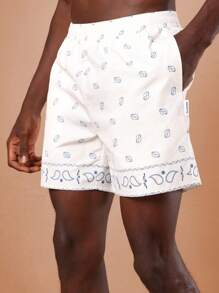 SUMWON Premium Summer Pool Beach Swimming Trunks Bandana Print Pattern Drawstring Casual Athletic Board Shorts Vacation Resort Wear Relaxed Pull On Style Comfort Fit - White - View 1