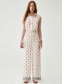 Florisole Women's Summer Elegant Vacation Apricot Floral Sleeveless Jumpsuit - Apricot - View 1