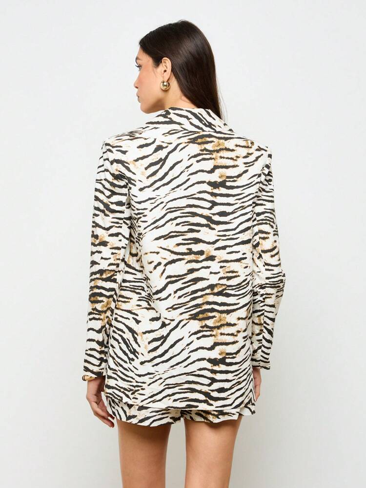 Blazer de manga larga con estampado animal y tacto de lino