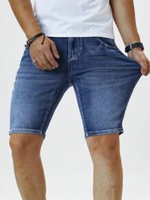 Manfinity Homme شورت جينز رجالي بقصة نحيفة مريحة ، صيفي - الأزرق - مشاهدة 6