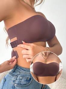 SHEIN Women's Wireless Bra, Removable Padded, Wireless, Strapless For Everyday Wear Casual - Coffee Brown - View 4