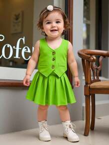 2 件套女婴夏季背心和迷你裙套装 - 綠色 - 查看 1