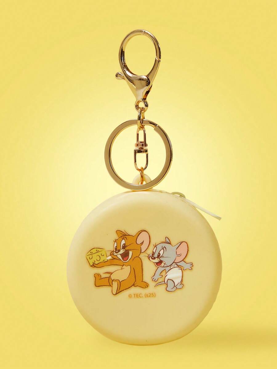 TOM & JERRY X SHEIN Cute Mouse Print Coin Purse Keychain, Great For Students Wallet, Backpack Key Pouch - Yellow - View 1