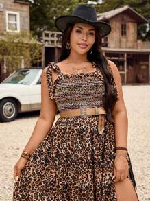 LanaWest Plus Size Leopard Print Knotted Casual Vacation Cami Dress