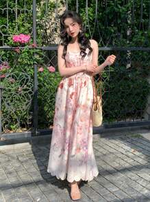 DAZY Floral Print Slip Dress For Women, A-Line, Maxi Length Boho Vacation Outfits Women - Pink - View 3
