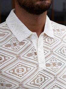 Manfinity Homme Men's Summer Hollow Out Design Polo Shirt And Shorts Set - Apricot - View 4