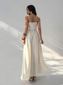 Aloruh Women's Solid Color Vacation Spaghetti Strap Sundress - Apricot - View 2