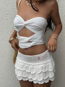 Sunnyshic 女士夏季沙滩裙 - 白色 - 查看 4