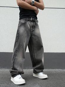Manfinity EMRG Men's Casual Street Washed Loose Straight Leg Jeans With Slant Pockets - Multicolor - View 6