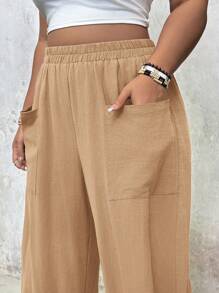 SHEIN VCAY Plus Size Elastic Waist Pocket Design Harem Pants