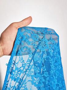 VIOLA AND VESPER Ocean Blue Transparent Blue Lace Flared Sleeves Fitted Top With Front Button Opening