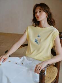 MOTF STUDIO 刺绣仿珍珠细节T恤 - 黃色 - 查看 6