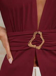 COSMINA Abito elegante da donna con scollo a V profondo e fibbia in metallo, adatto per primavera/estate