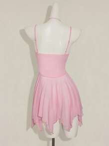 SHEIN ICON Váy ngắn hai dây xếp nếp cổ chữ V thêu kim sa màu hồng cho nữ, ôm sát gợi cảm, váy dự tiệc dành cho nữ - Hồng - Xem 2