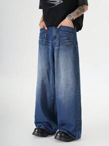 Chillumni Men's Pocket Gradient Color Casual Loose Fashionable Jeans - Blue - View 7