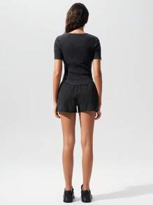 Menodora SHEIN Sport Cloudkiss 100%Cotton Plain Knitted Washed Casual Sports Shorts - Dark Grey - View 5