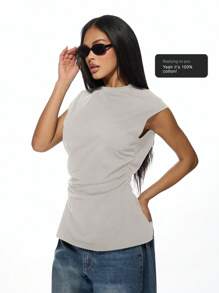 MISSGUIDED 无袖褶皱侧背心夏季基本款简约运动时尚百搭现代修身健身工作必备胶囊衣橱背心 - 灰色 - 查看 7