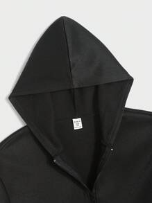 SHEIN Áo nỉ có khóa kéo màu đen cho bé trai tuổi teen, phong cách thường ngày của sinh viên, thoải mái và thời trang, tối giản và đa năng, vải mềm thích hợp để mặc hàng ngày, đi học, du lịch, hoạt động ngoài trời, mùa xuân/hè - màu đen - Xem 9