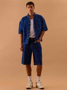 Musero Men Button Up Short Sleeve Oversized Denim Shirt Spring, Summer, Holiday, Vacation