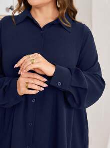 Graceveil Set de 2 piezas de talla grande de chaqueta y pantalones de unicolor de verano, de moda - Azul Marino - Ver 5