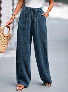 SHEIN LUNE 2 层水洗纱布女式长裤