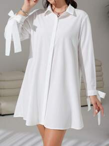 Solflare Plus Knot Cuff Button Front Shirt Dress