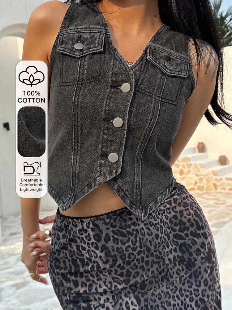 Summer New Stylish Casual Sleeveless Denim Women Shirt