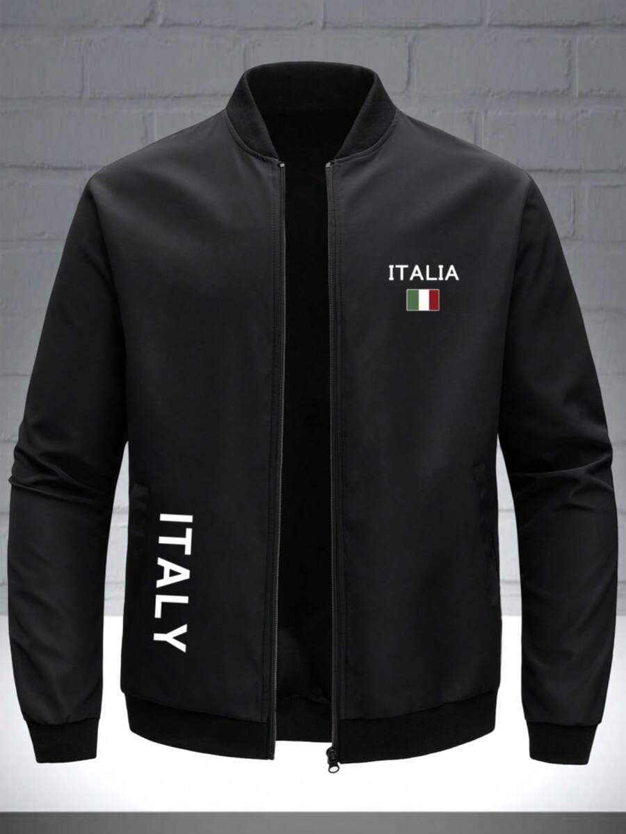 Manfinity Homme Men's Long Sleeve Bomber Jacket, Fashionable, Fall - Black - View 1