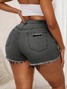 SHEIN SXY Plus Size Women Stretch Denim Ripped Sexy Shorts