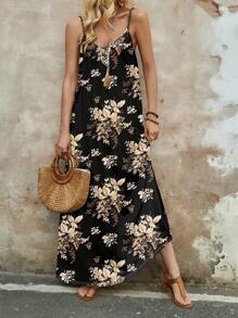 EMERY ROSE Plus Size Women's Comfortable Stretchy Knit Casual Vacation Adjustable Spaghetti Strap Long Dress, Suitable For Summer Suitable For Going Out,Holiday Outfits For Women Chic Dress